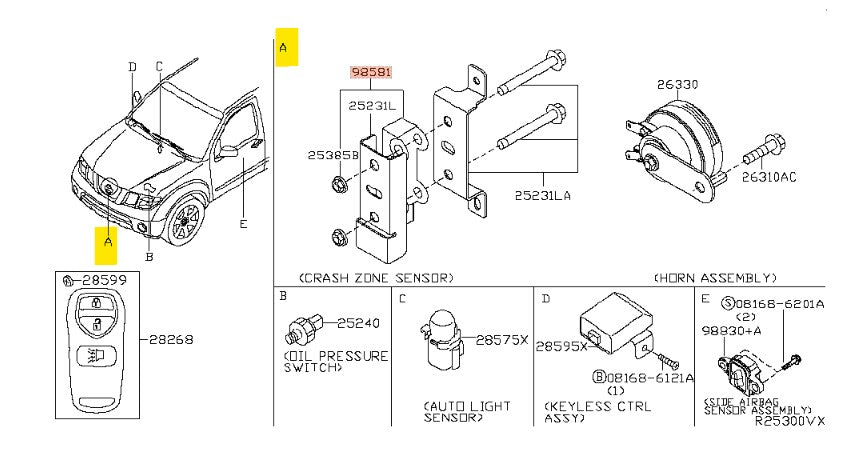New OEM genuine Nissan Front Center Airbag Impact Sensor 98581-9BD8A – 2011-2015 Frontier Xterra Pathfinder