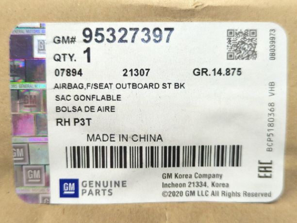New OEM GM Passenger Seat Airbag Right 95327397 – 2013-2022 Buick Encore Chevy Trax genuine
