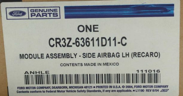 New OEM Ford Driver Side Seat Airbag LH 2013 2014 Mustang Shelby Recaro Seat CR3Z-63611D11-C new in the box