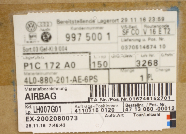 New OEM Genuine Audi Steering Wheel Air Bag 2011-2015 Q7 black 4L0-880-201-AE-6PS