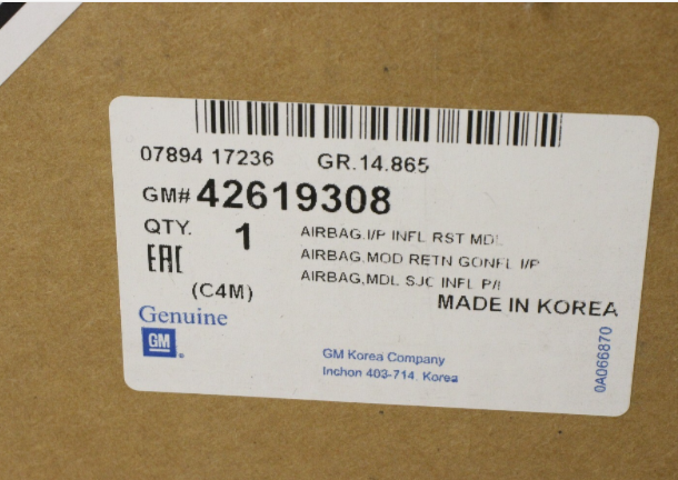 New OEM GENUINE GM RH Dash SRS Module Air Bag Airbag Chevy Spark 2016 2017 42619308 new in box!